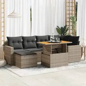 vidaXL - 7-delige - Loungeset - met - kussens - poly - rattan - grijs pas cher