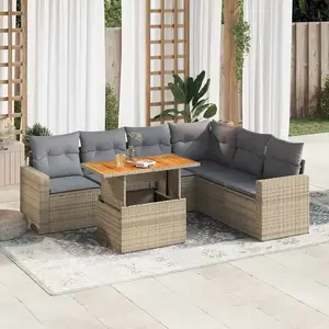 vidaXL - 7-delige - Loungeset - met - kussens - poly - rattan - beige pas cher