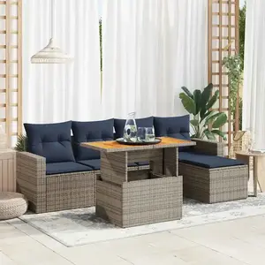 vidaXL Vidaxl Salon De Jardin 6 Pcs Avec Coussins Gris Résine Tressée pas cher