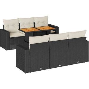 vidaXL Salon de jardin 7 pcs avec coussins noir résine tressée pas cher