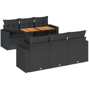 vidaXL Salon de jardin 7 pcs avec coussins noir résine tressée pas cher