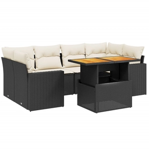 vidaXL Salon de jardin 7 pcs avec coussins noir résine tressée pas cher