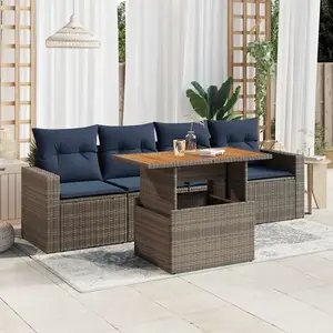vidaXL Vidaxl Salon De Jardin 5 Pcs Avec Coussins Gris Résine Tressée pas cher