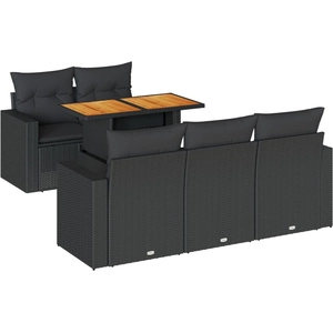 vidaXL Salon de jardin 6 pcs avec coussins noir résine tressée pas cher