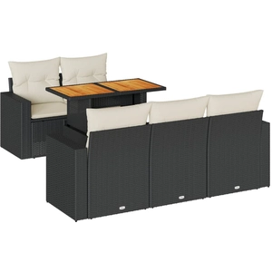 vidaXL Salon de jardin 6 pcs avec coussins noir résine tressée pas cher
