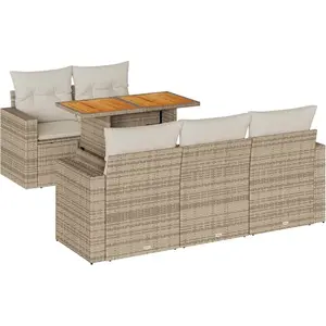 vidaXL Salon de jardin avec coussins 6 pcs beige résine tressée pas cher