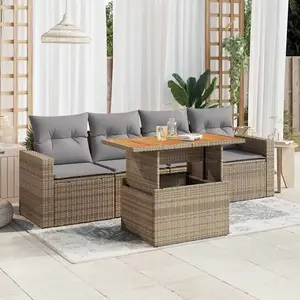 vidaXL - 5-delige - Loungeset - met - kussens - poly - rattan - beige pas cher