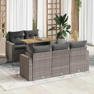vidaXL - 6-delige - Loungeset - met - kussens - poly - rattan - grijs pas cher