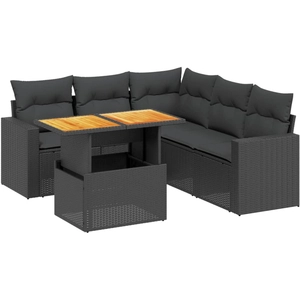 vidaXL Salon de jardin 6 pcs avec coussins noir résine tressée pas cher