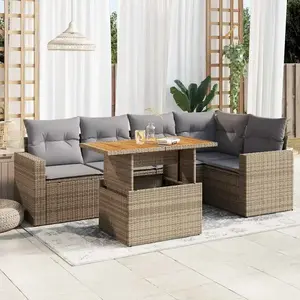 vidaXL - 6-delige - Loungeset - met - kussens - poly - rattan - beige pas cher