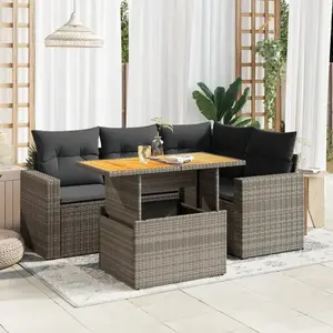 vidaXL - 5-delige - Loungeset - met - kussens - poly - rattan - grijs pas cher