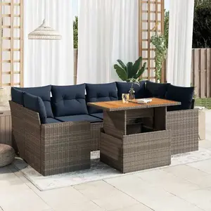 vidaXL Vidaxl Salon De Jardin Avec Coussins 7 Pcs Gris Résine Tressée pas cher