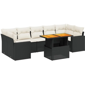 vidaXL Salon de jardin 8 pcs avec coussins noir résine tressée pas cher