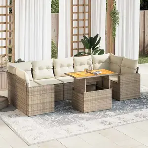 vidaXL - 8-delige - Loungeset - met - kussens - poly - rattan - beige pas cher