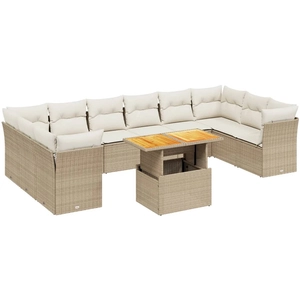 vidaXL Salon de jardin 11 pcs avec coussins beige résine tressée pas cher