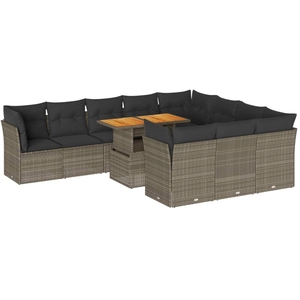 vidaXL Salon de jardin 11 pcs avec coussins gris résine tressée pas cher
