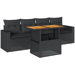 vidaXL Salon de jardin 5 pcs avec coussins noir résine tressée pas cher