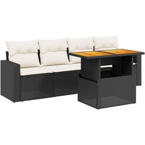 vidaXL Salon de jardin 5 pcs avec coussins noir résine tressée pas cher