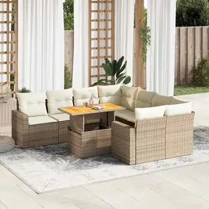 vidaXL - 9-delige - Loungeset - met - kussens - poly - rattan - beige pas cher