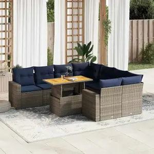 vidaXL Vidaxl Salon De Jardin 9 Pcs Avec Coussins Gris Résine Tressée pas cher