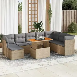 vidaXL - 9-delige - Loungeset - met - kussens - poly - rattan - beige pas cher