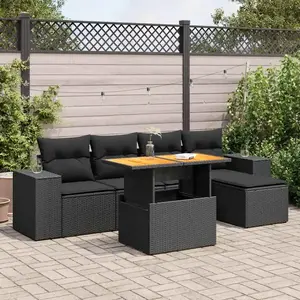 vidaXL - 6-delige - Loungeset - met - kussens - poly - rattan - zwart pas cher