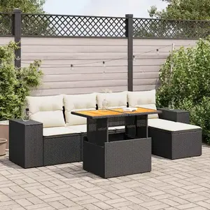 vidaXL - 6-delige - Loungeset - met - kussens - poly - rattan - zwart pas cher
