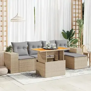 vidaXL - 6-delige - Loungeset - met - kussens - poly - rattan - beige pas cher