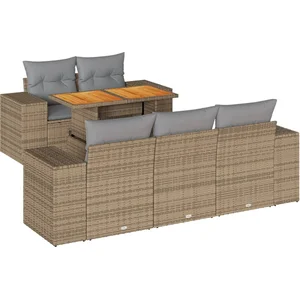 vidaXL Salon de jardin avec coussins 6 pcs beige résine tressée pas cher