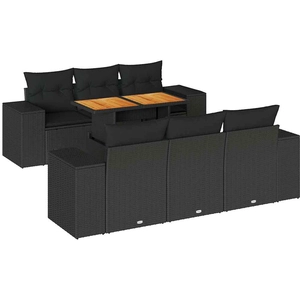 vidaXL Salon de jardin 7 pcs avec coussins noir résine tressée pas cher