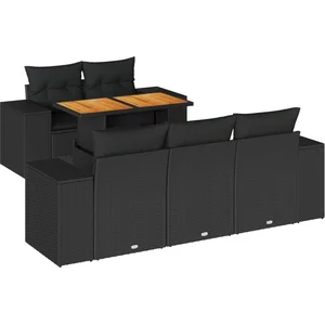 vidaXL Salon de jardin 6 pcs avec coussins noir résine tressée pas cher