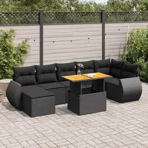 vidaXL - 8-delige - Loungeset - met - kussens - poly - rattan - zwart pas cher