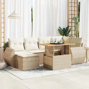 vidaXL - 7-delige - Loungeset - met - kussens - poly - rattan - beige pas cher