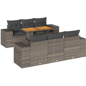 vidaXL Salon de jardin avec coussins 7 pcs gris résine tressée pas cher