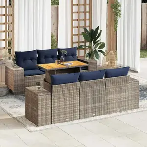 vidaXL Vidaxl Salon De Jardin Avec Coussins 7 Pcs Gris Résine Tressée pas cher