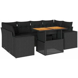 vidaXL Salon de jardin 7 pcs avec coussins noir résine tressée pas cher