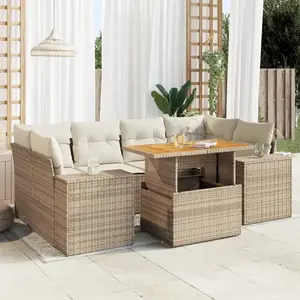 vidaXL Salon de jardin avec coussins 7 pcs beige résine tressée pas cher