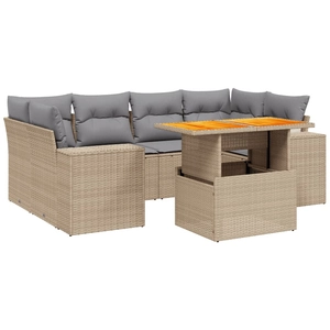 vidaXL Salon de jardin avec coussins 7 pcs beige résine tressée pas cher