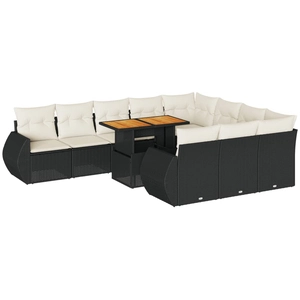 vidaXL Salon de jardin 11 pcs avec coussins noir résine tressée pas cher