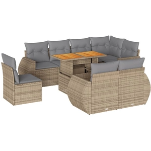 vidaXL Salon de jardin avec coussins 9 pcs beige résine tressée pas cher