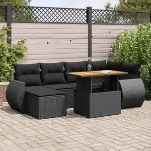 vidaXL - 7-delige - Loungeset - met - kussens - poly - rattan - zwart pas cher