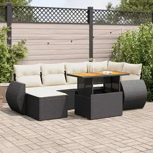 vidaXL - 7-delige - Loungeset - met - kussens - poly - rattan - zwart pas cher