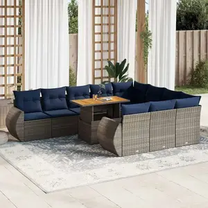 vidaXL Vidaxl Salon De Jardin 11 Pcs Avec Coussins Gris Résine Tressée pas cher