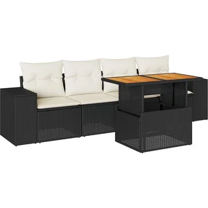 vidaXL Salon de jardin 5 pcs avec coussins noir résine tressée pas cher