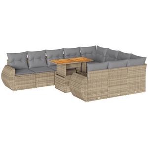 vidaXL Salon de jardin 11 pcs avec coussins beige résine tressée pas cher