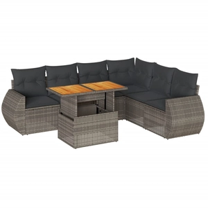 vidaXL Salon de jardin avec coussins 7 pcs gris résine tressée pas cher