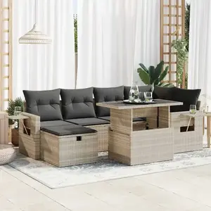 vidaXL Salon de jardin avec coussins 7 pcs gris clair résine tressée pas cher