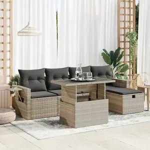 vidaXL Salon de jardin 6 pcs avec coussins gris clair résine tressée pas cher