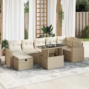 vidaXL Salon de jardin avec coussins 8 pcs beige résine tressée pas cher
