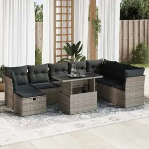 vidaXL - 9-delige - Loungeset - met - kussens - poly - rattan - grijs pas cher